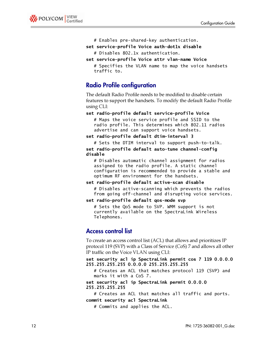 Polycom 1725-36082-001 manual Radio Profile configuration, Access control list 