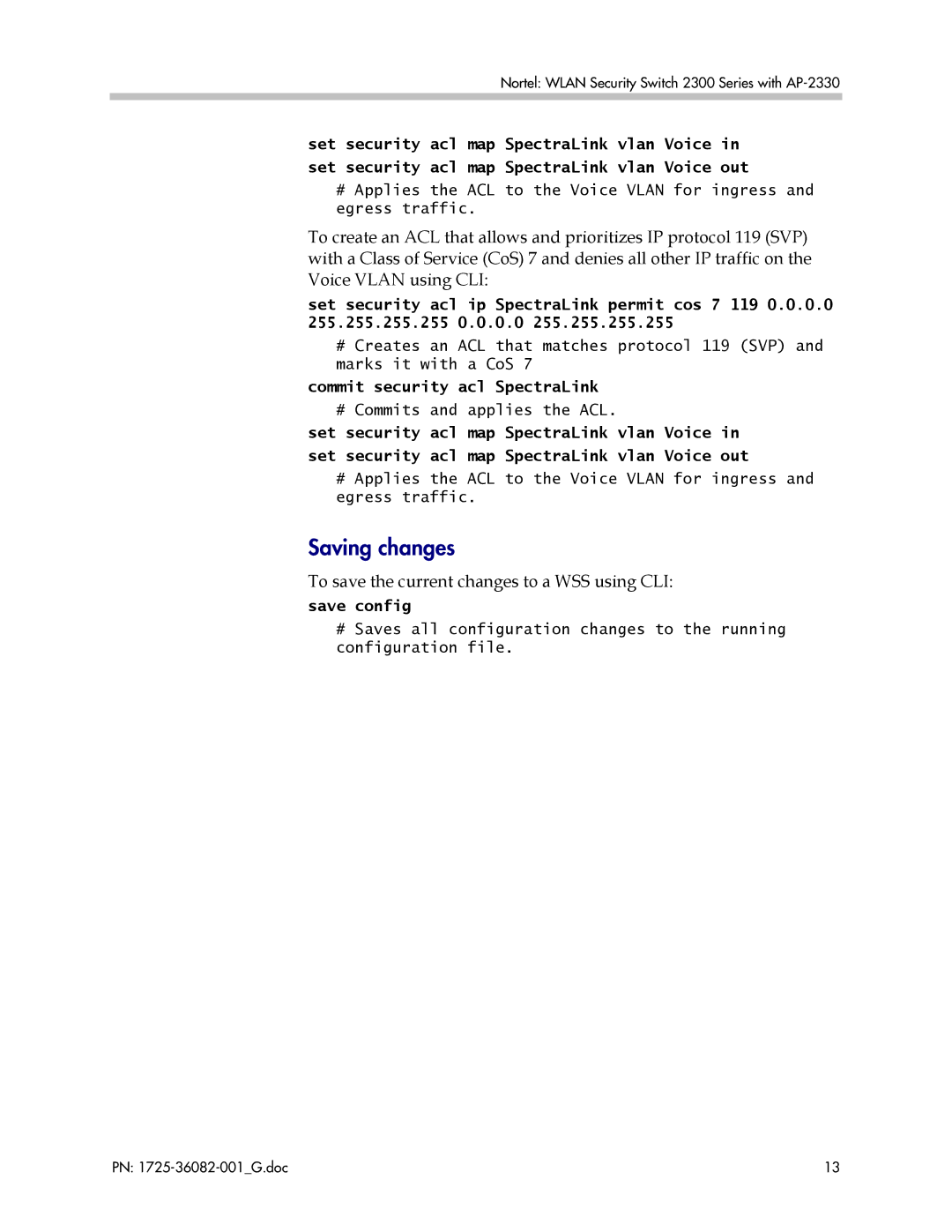 Polycom 1725-36082-001 manual Saving changes, To save the current changes to a WSS using CLI 