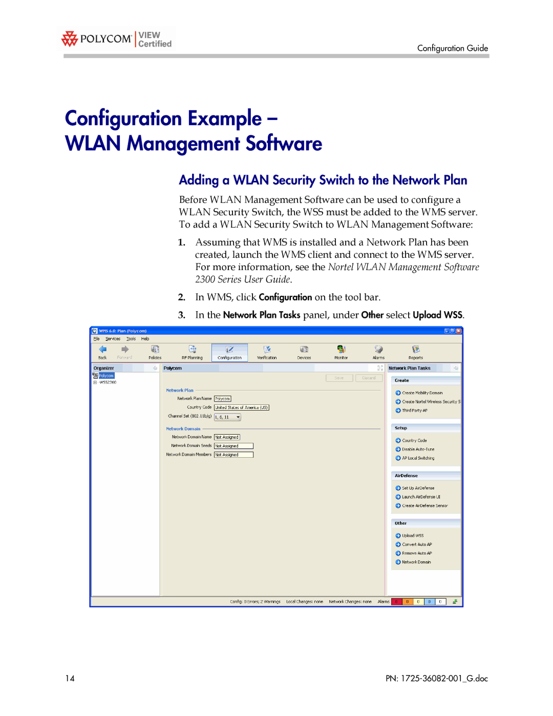 Polycom 1725-36082-001 Configuration Example Wlan Management Software, Adding a Wlan Security Switch to the Network Plan 