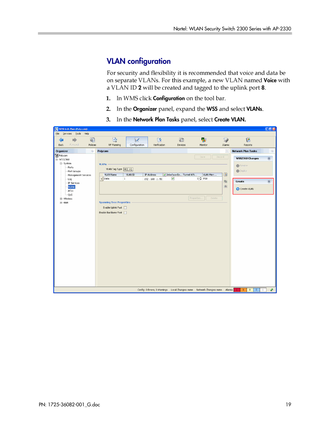 Polycom 1725-36082-001 manual Network Plan Tasks panel, select Create Vlan 