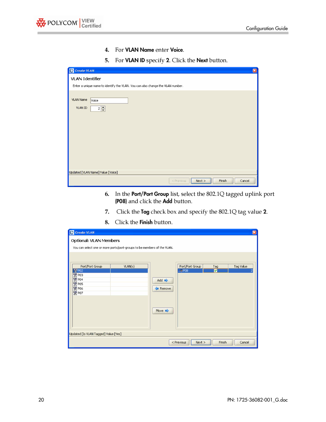 Polycom 1725-36082-001 manual For Vlan Name enter Voice 