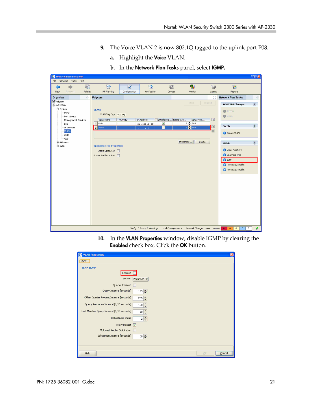 Polycom 1725-36082-001 manual Network Plan Tasks panel, select Igmp 