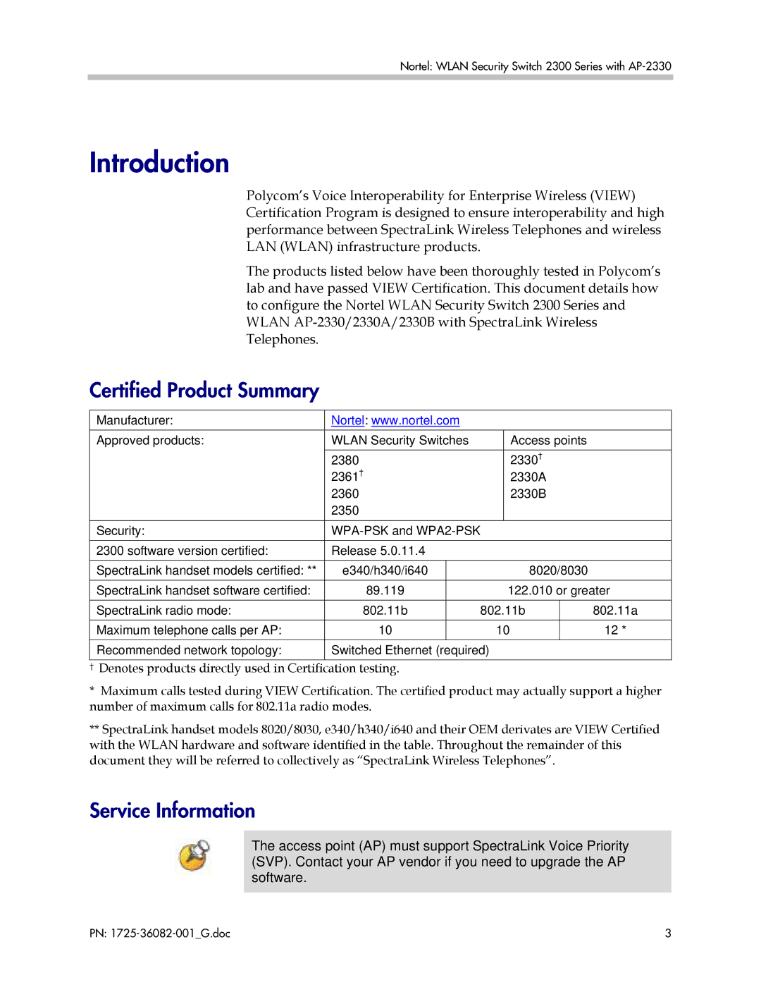 Polycom 1725-36082-001 manual Introduction, Certified Product Summary 