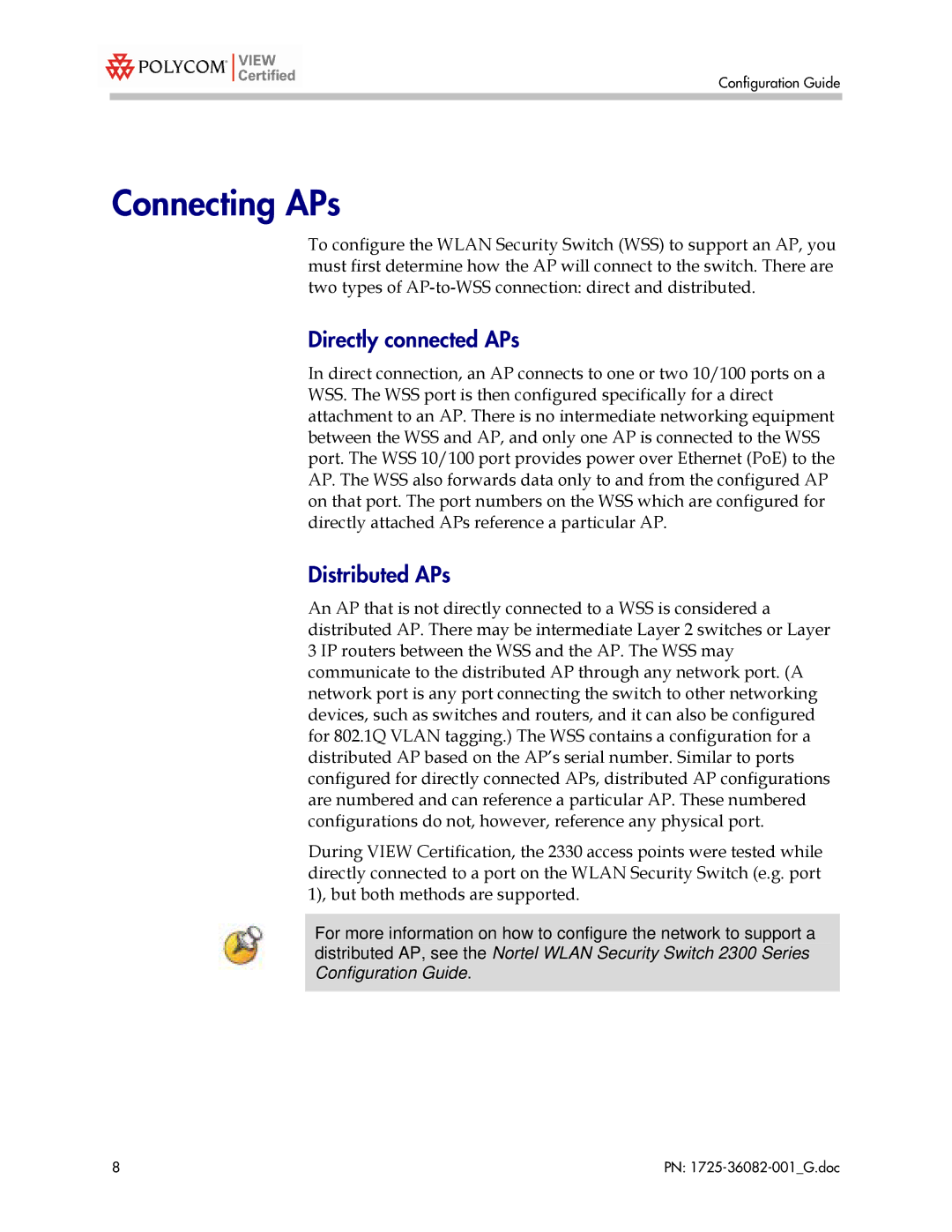 Polycom 1725-36082-001 manual Connecting APs, Directly connected APs, Distributed APs 