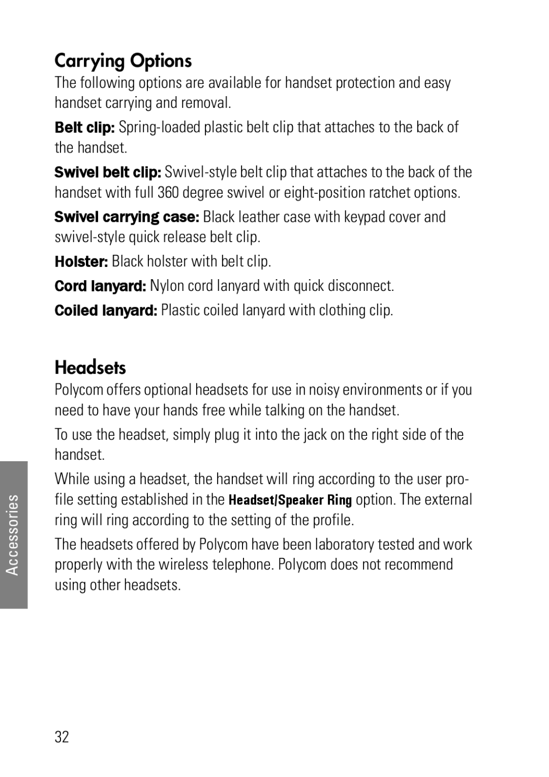 Polycom 1725-36092-001 manual Carrying Options, Headsets 