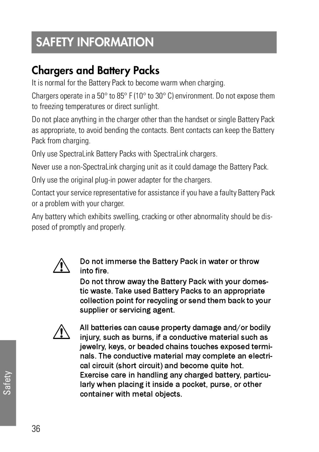 Polycom 1725-36092-001 manual Safety Information, Chargers and Battery Packs 