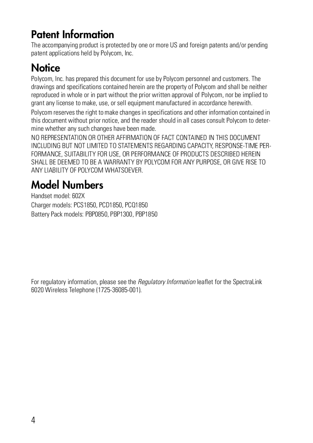 Polycom 1725-36092-001 manual Patent Information, Model Numbers 