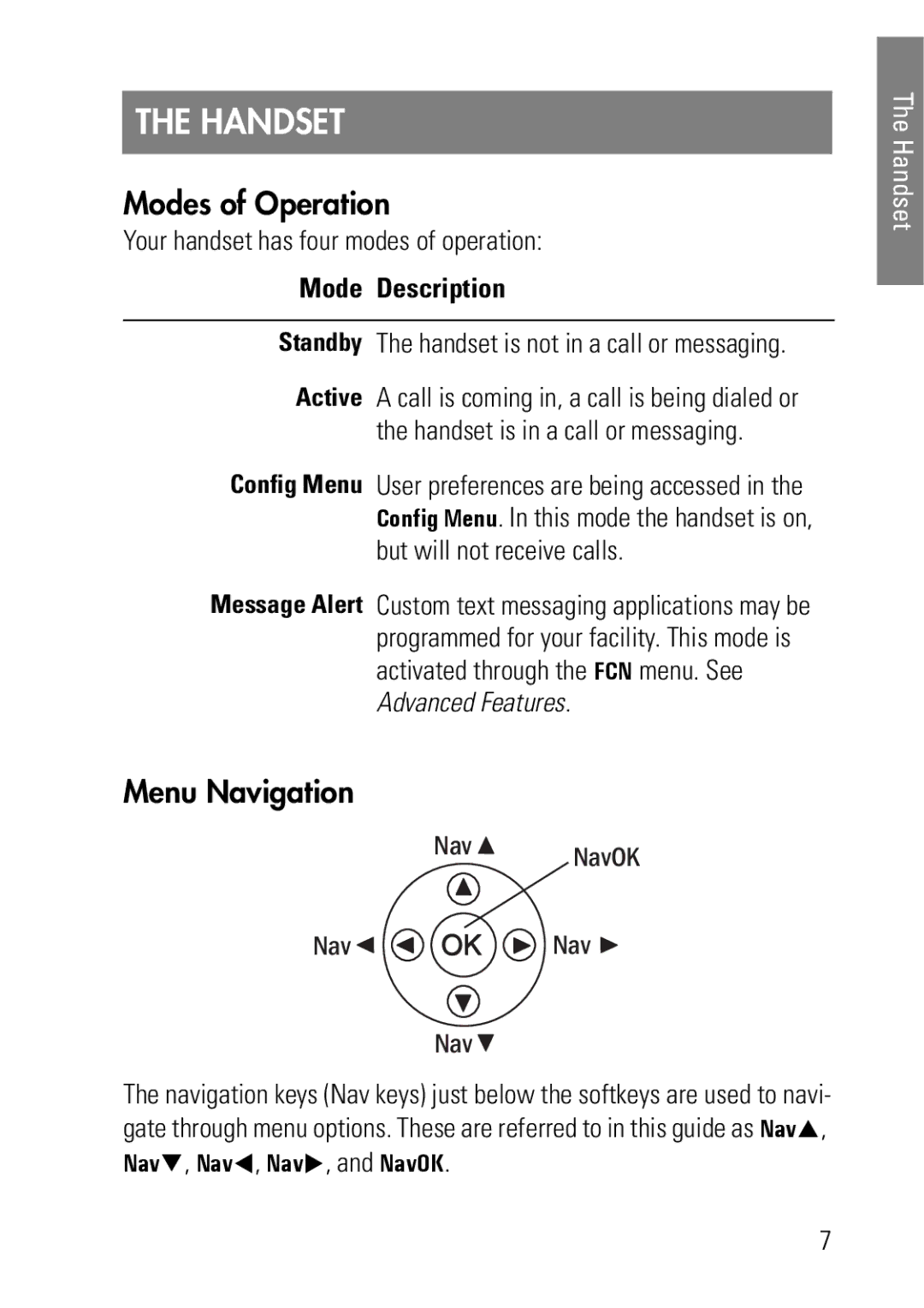 Polycom 1725-36092-001 manual Handset, Modes of Operation, Menu Navigation, Mode Description 