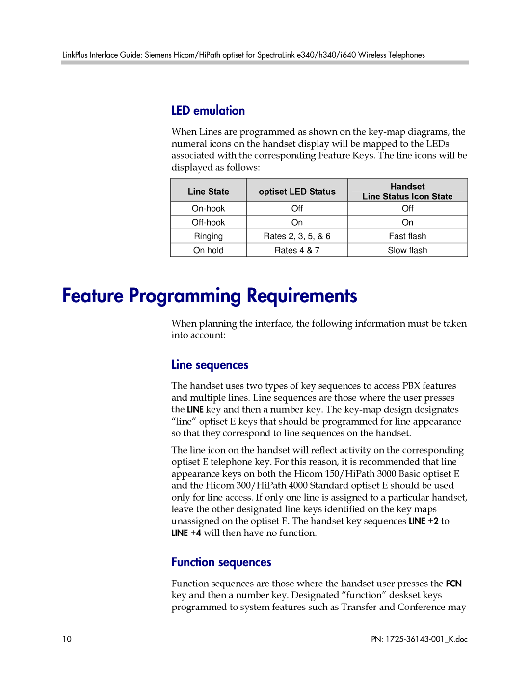 Polycom 1725-36143-001 manual Feature Programming Requirements, LED emulation, Line sequences, Function sequences 