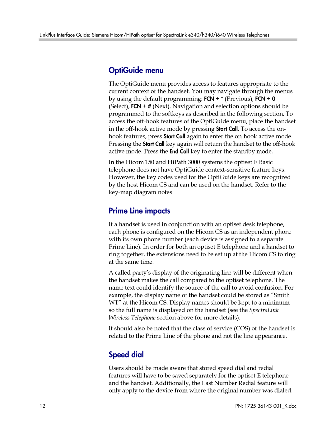 Polycom 1725-36143-001 manual OptiGuide menu, Prime Line impacts, Speed dial 