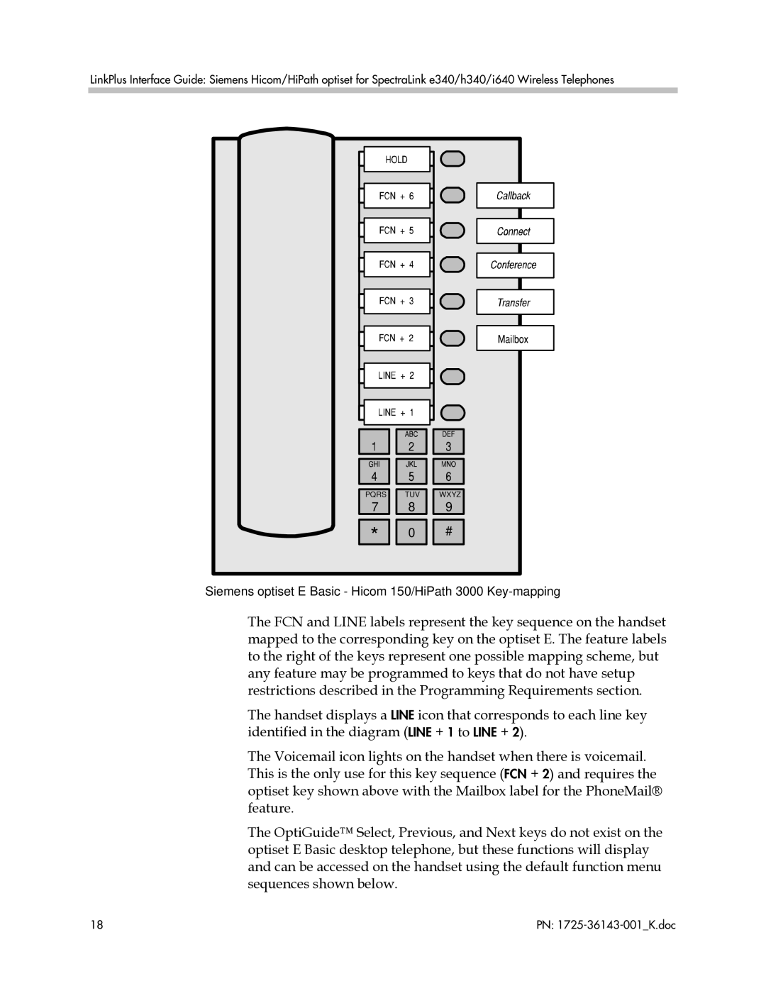 Polycom 1725-36143-001 manual Siemens optiset E Basic Hicom 150/HiPath 3000 Key-mapping 