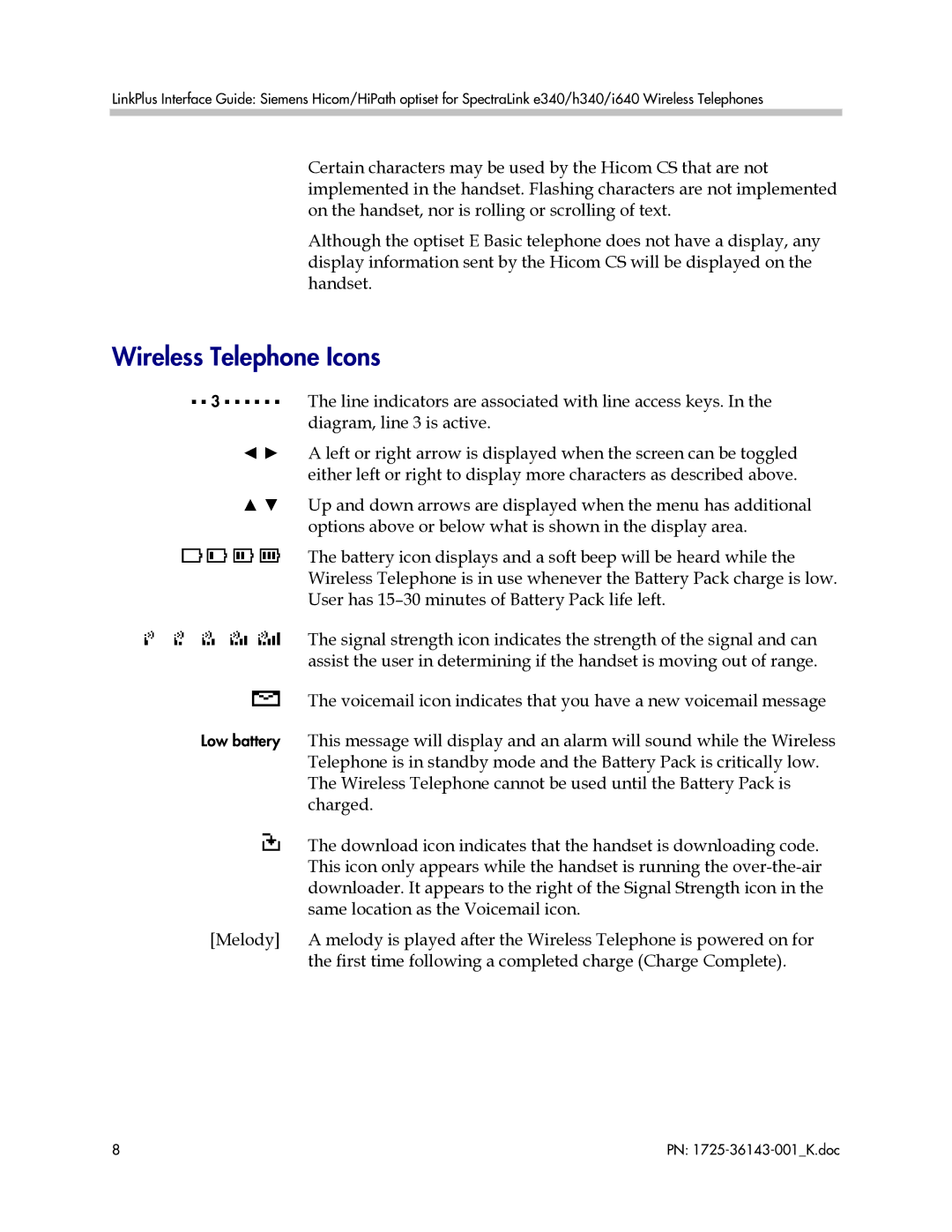 Polycom 1725-36143-001 manual Wireless Telephone Icons 