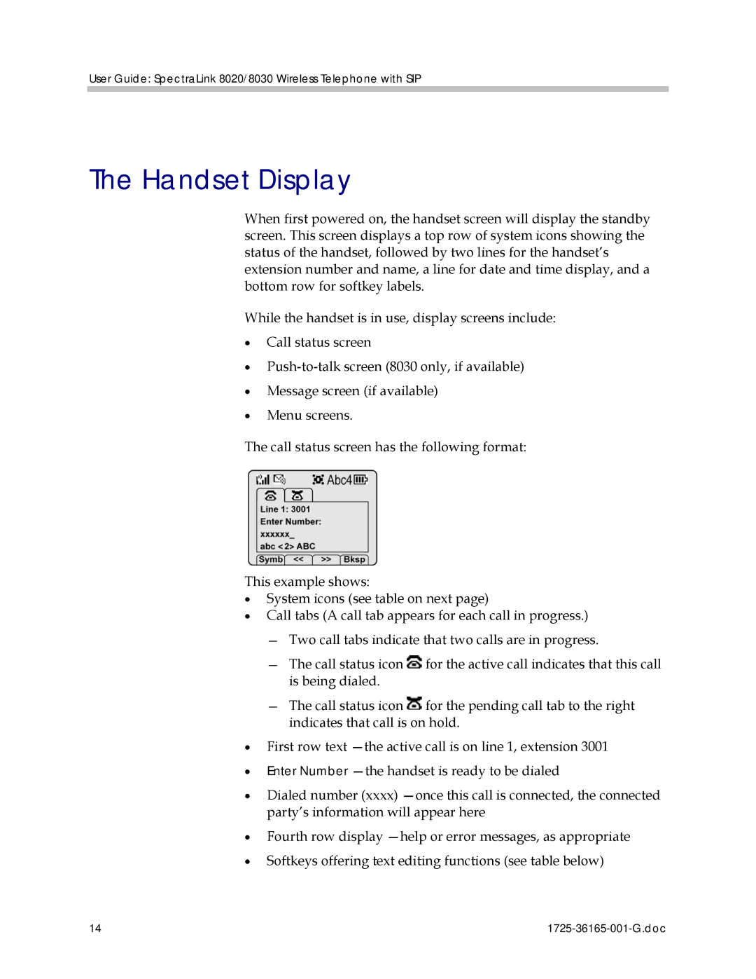 Polycom 1725-36165-001 manual Handset Display 