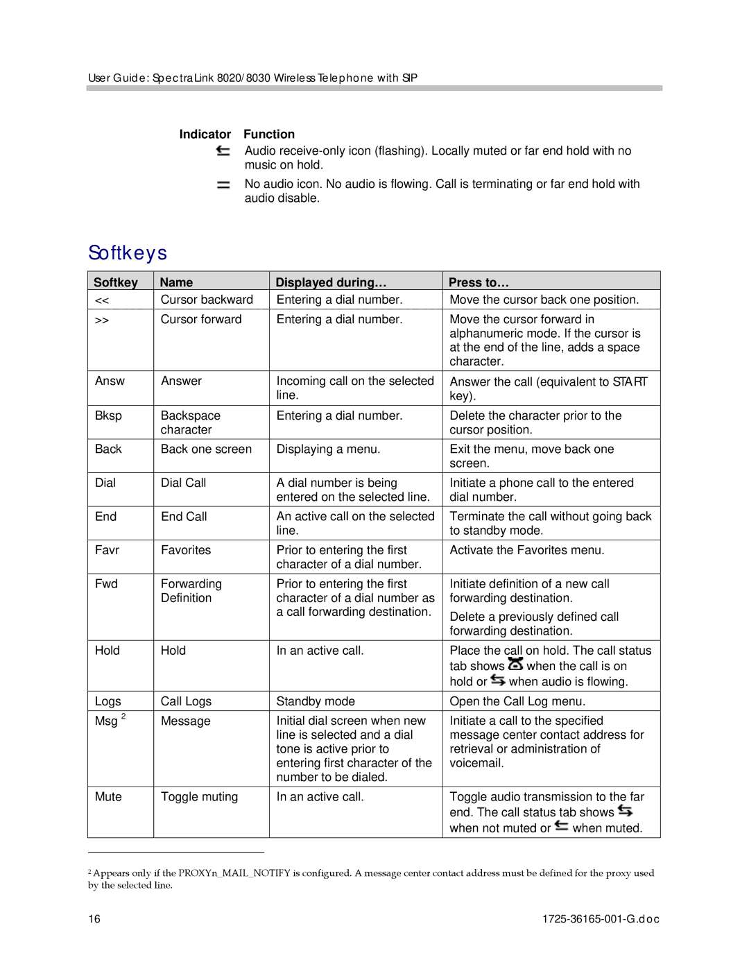 Polycom 1725-36165-001 manual Softkeys, Softkey Name Displayed during… Press to… 