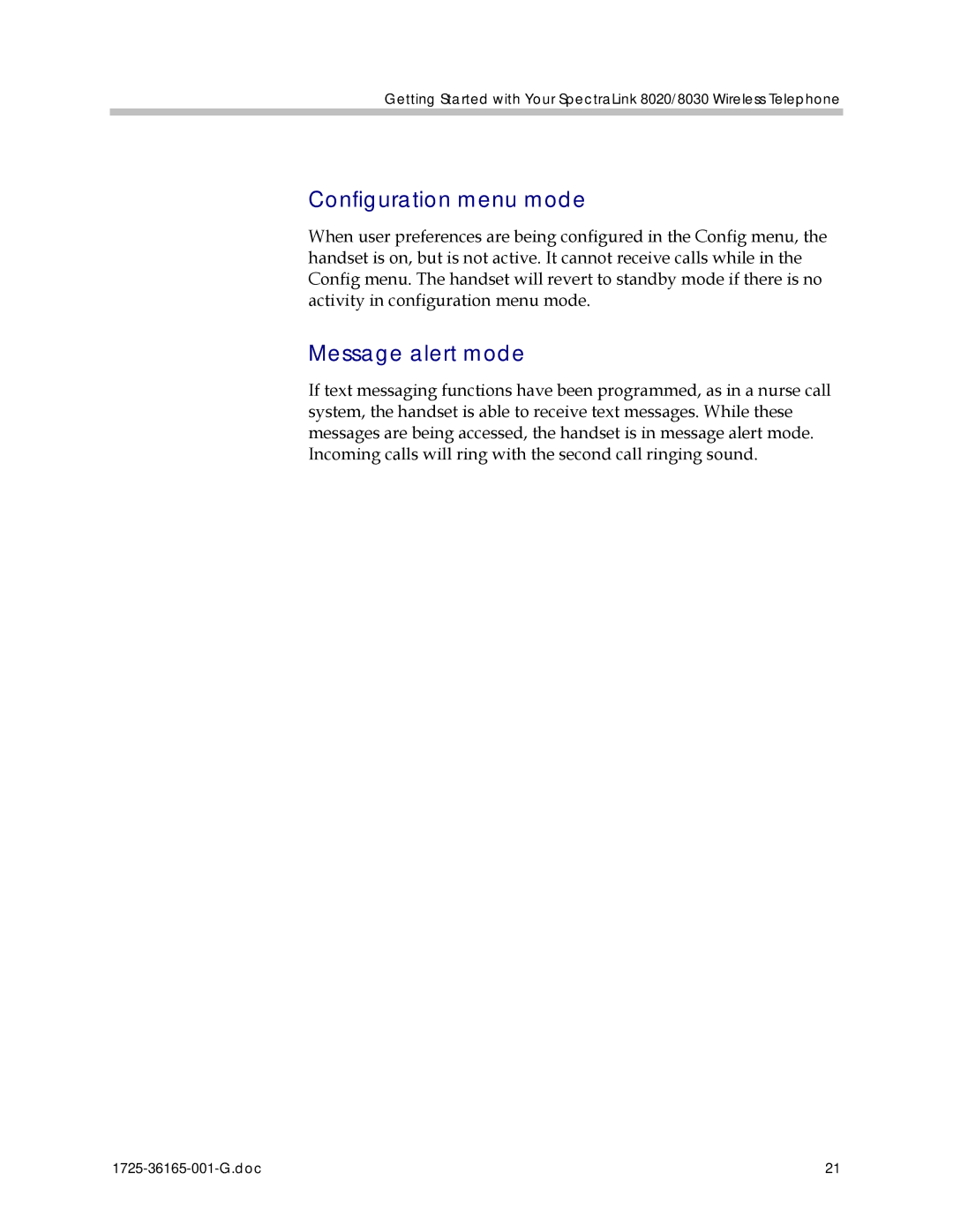 Polycom 1725-36165-001 manual Configuration menu mode, Message alert mode 