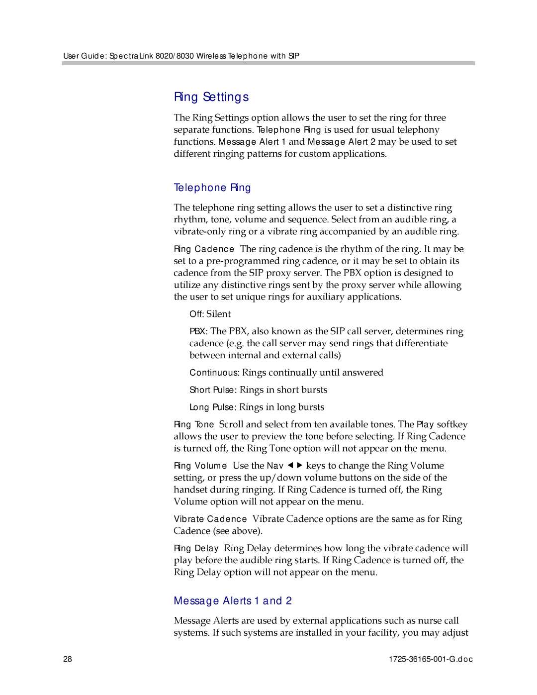 Polycom 1725-36165-001 manual Ring Settings, Telephone Ring 