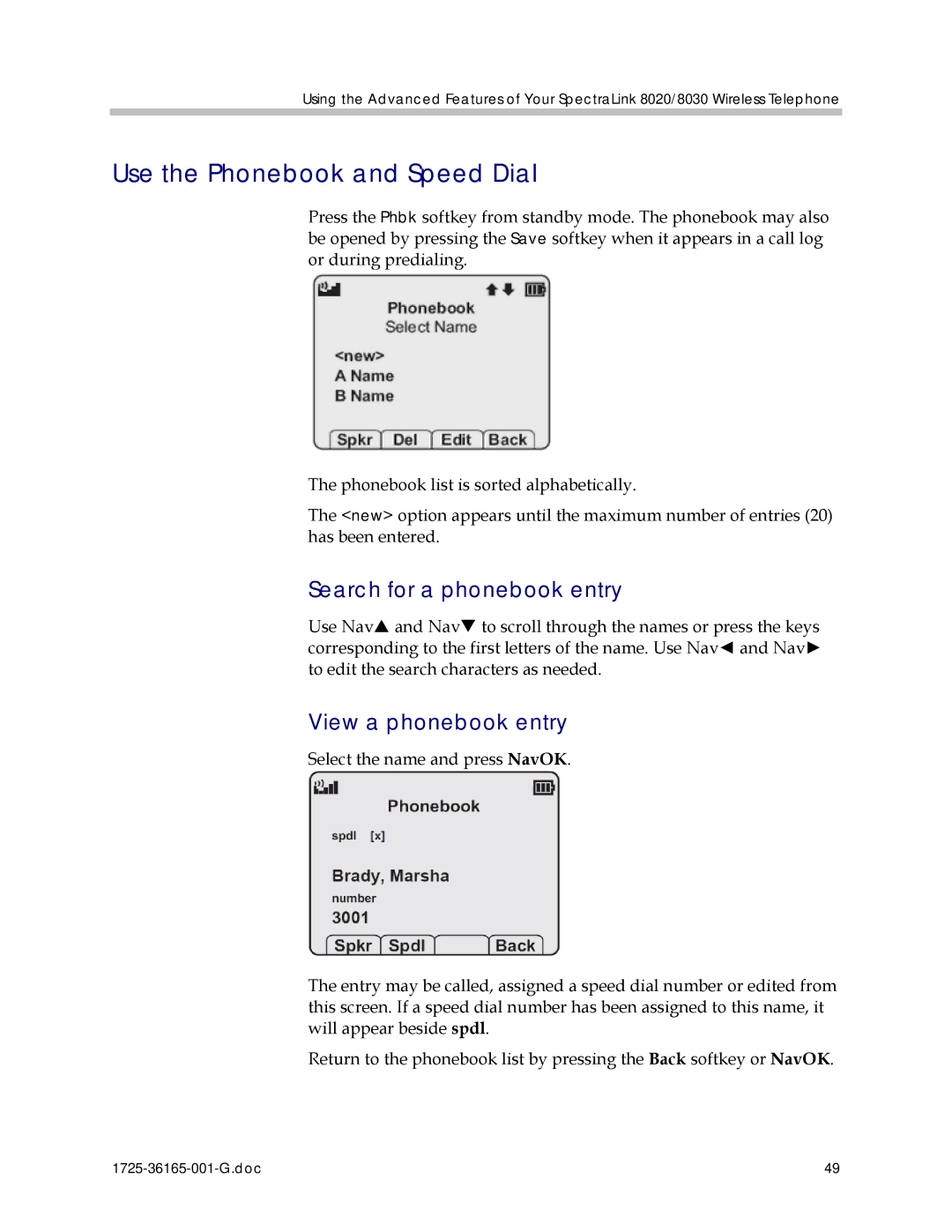 Polycom 1725-36165-001 manual Use the Phonebook and Speed Dial, Search for a phonebook entry, View a phonebook entry 