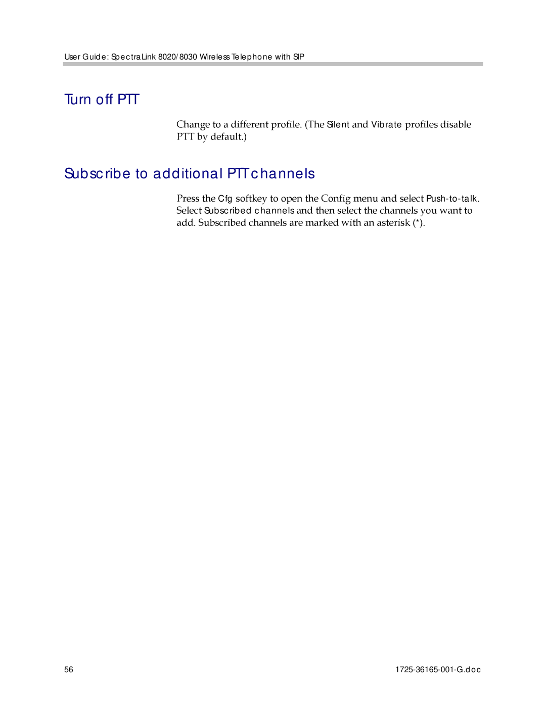 Polycom 1725-36165-001 manual Turn off PTT, Subscribe to additional PTT channels 