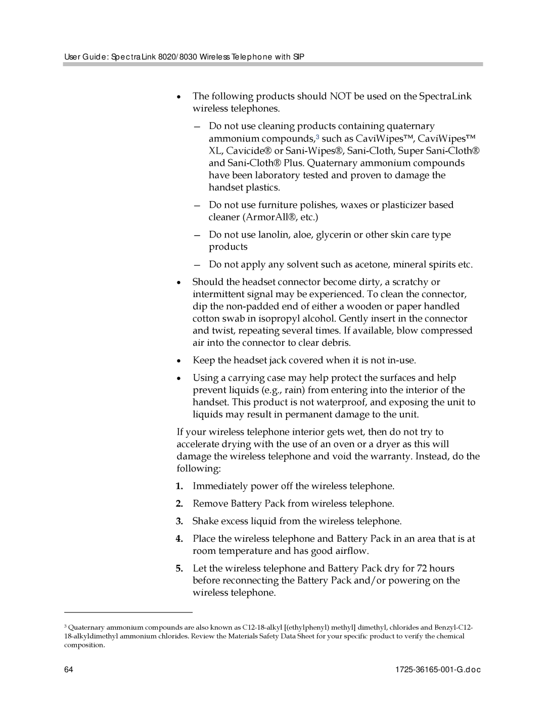 Polycom 1725-36165-001 manual User Guide SpectraLink 8020/8030 Wireless Telephone with SIP 