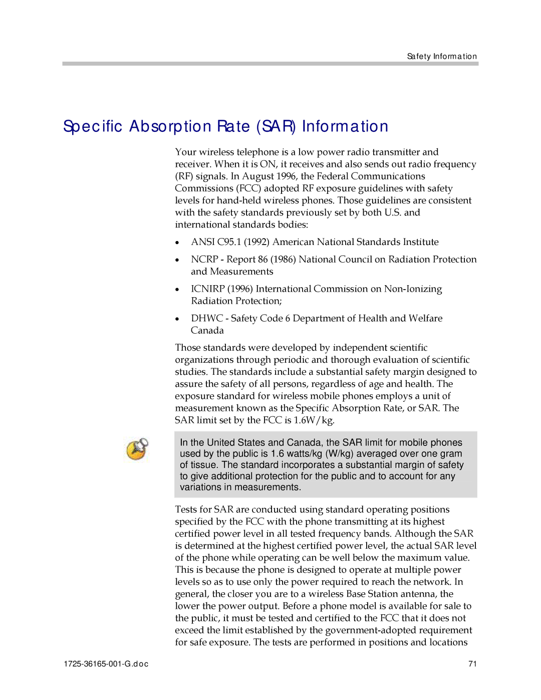 Polycom 1725-36165-001 manual Specific Absorption Rate SAR Information 