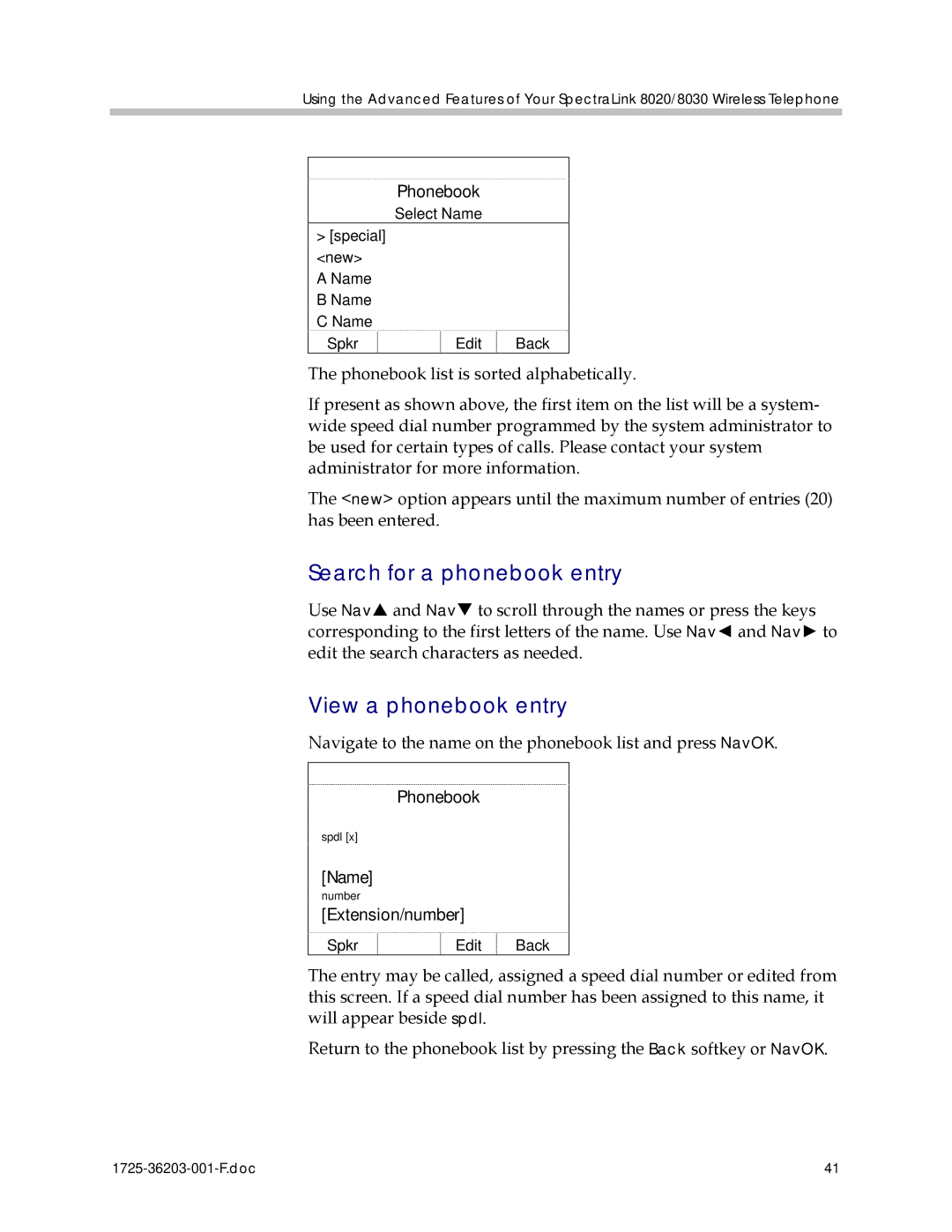 Polycom 1725-36203-001 manual Search for a phonebook entry, View a phonebook entry 