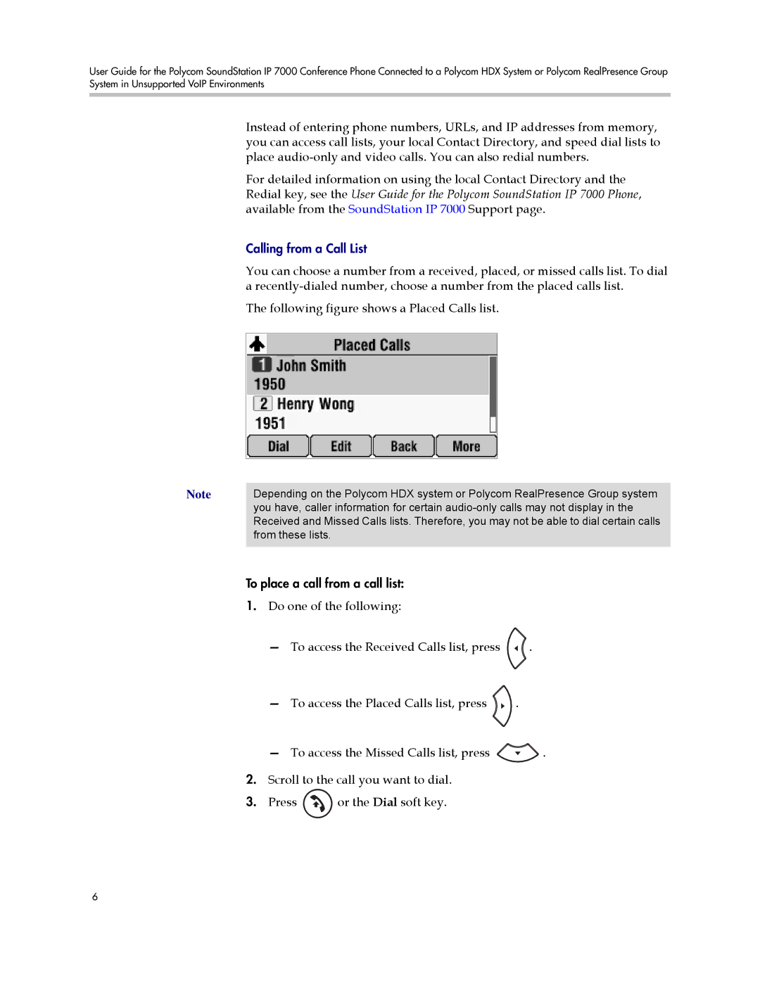 Polycom 1725-40120-001 manual Calling from a Call List 