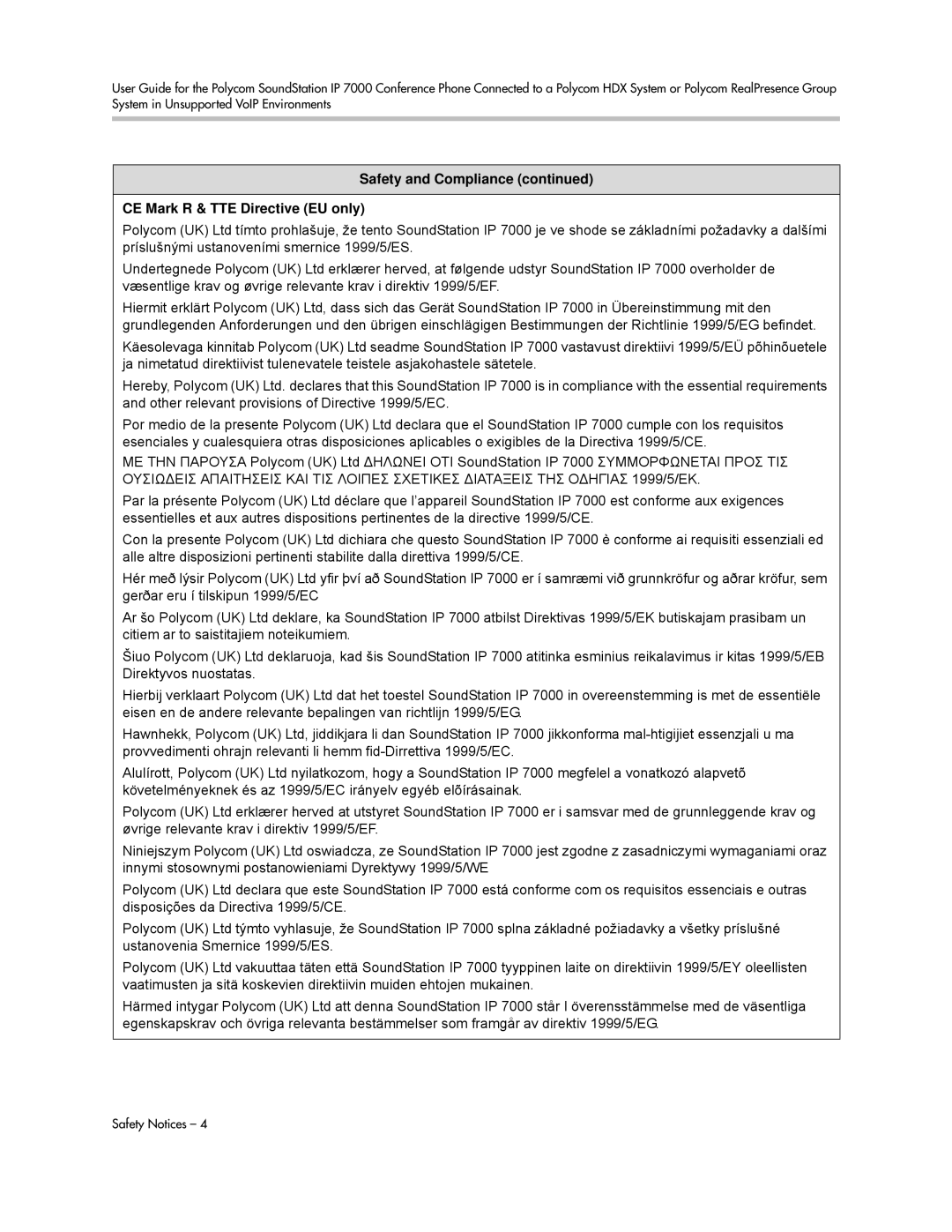 Polycom 1725-40120-001 manual Safety and Compliance CE Mark R & TTE Directive EU only 