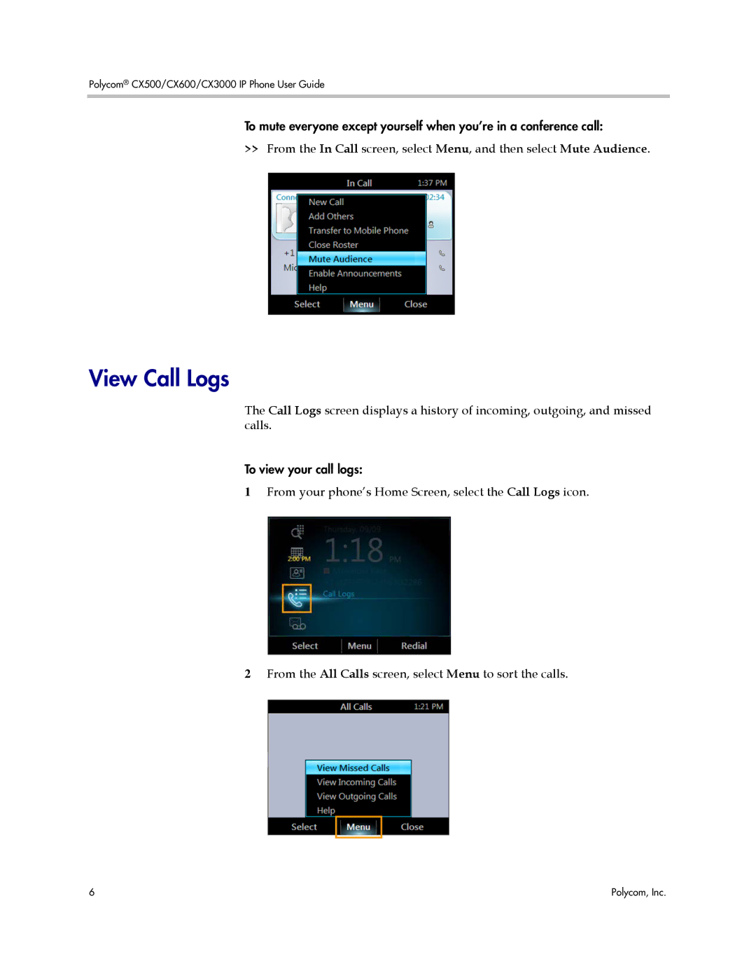 Polycom 1725-44328-001 manual View Call Logs 