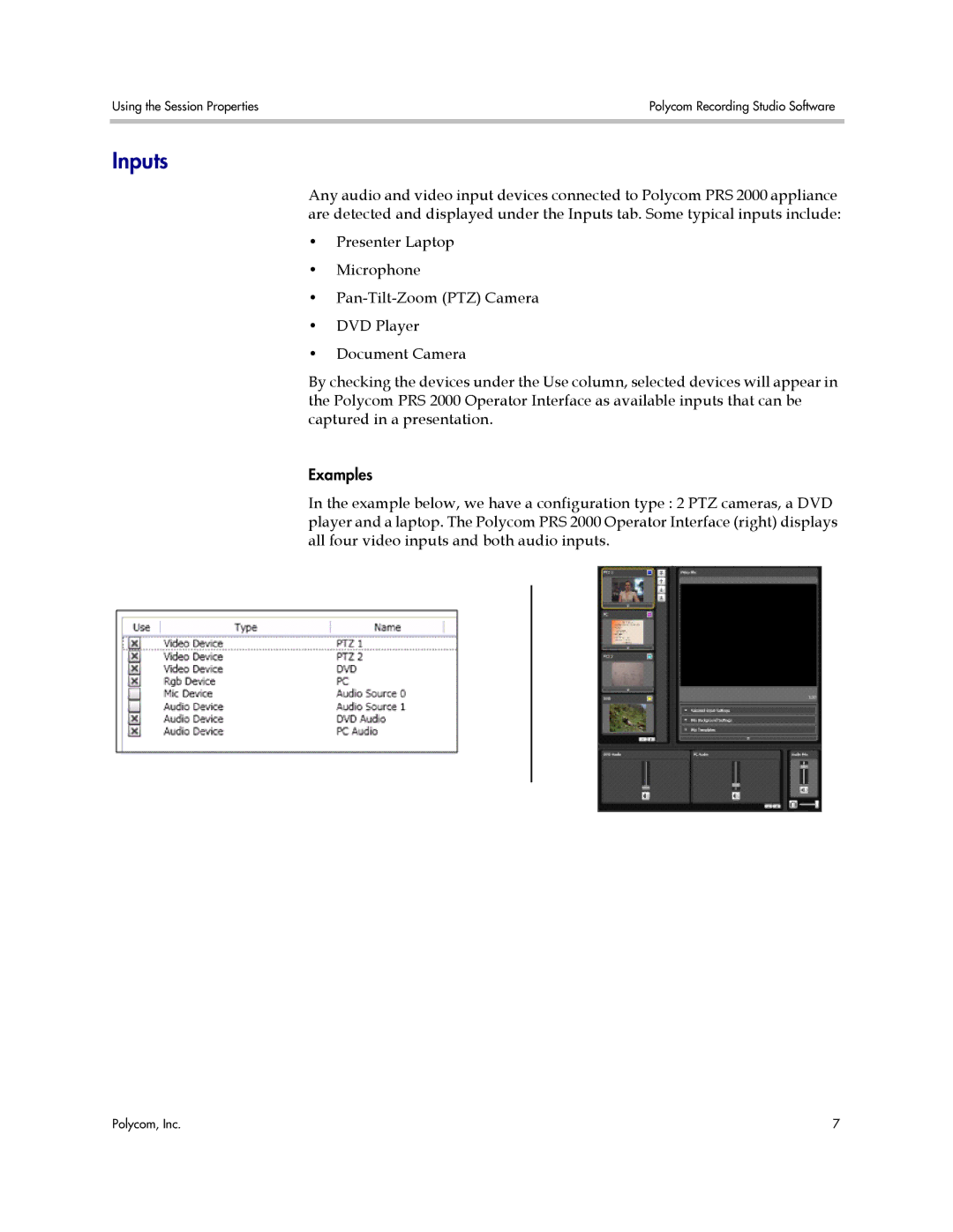 Polycom PRS 2000 manual Inputs 