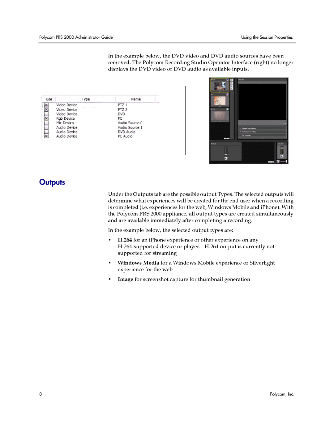 Polycom PRS 2000 manual Outputs 