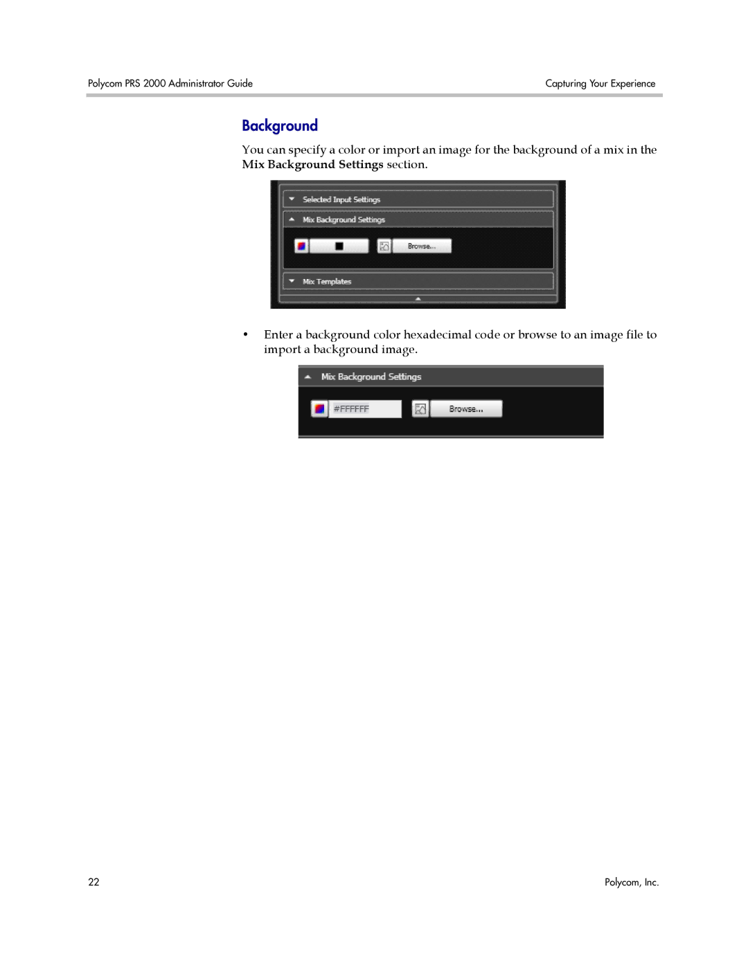 Polycom PRS 2000 manual Mix Background Settings section 