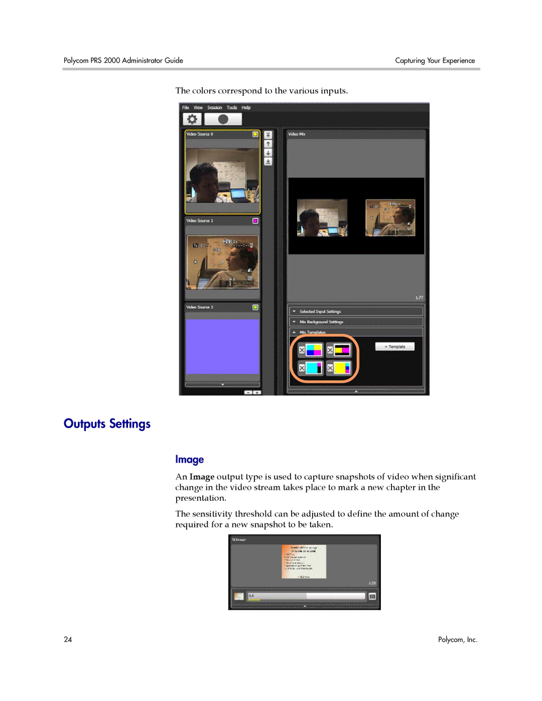 Polycom PRS 2000 manual Outputs Settings, Image 