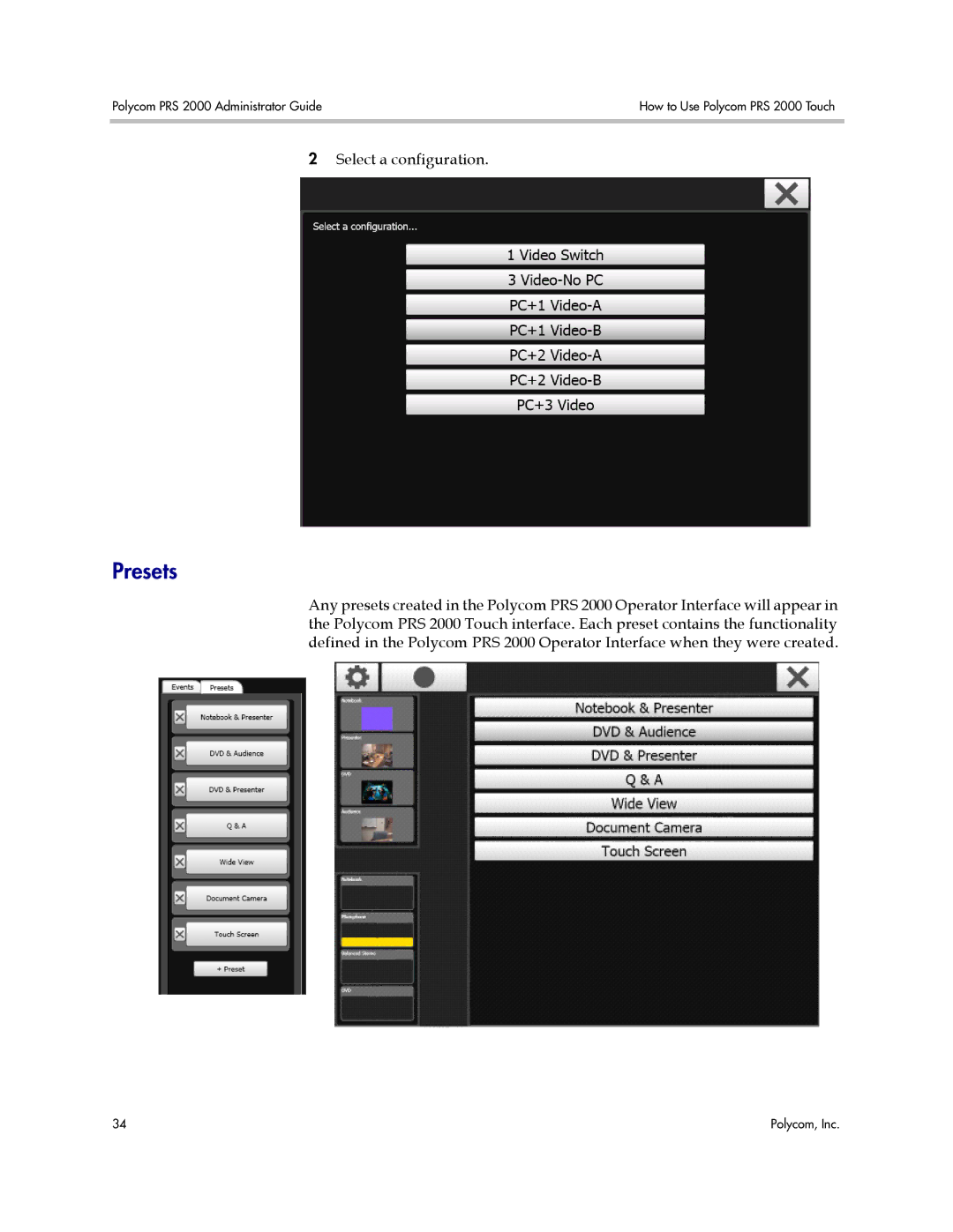 Polycom PRS 2000 manual Select a configuration 