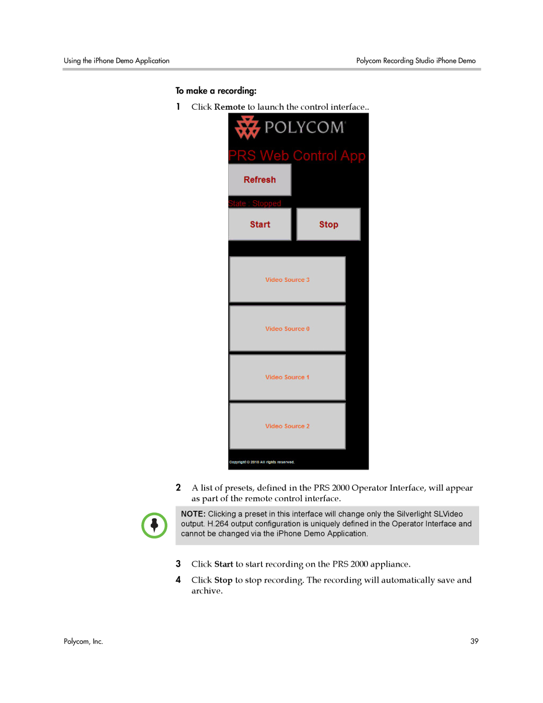 Polycom PRS 2000 manual To make a recording 