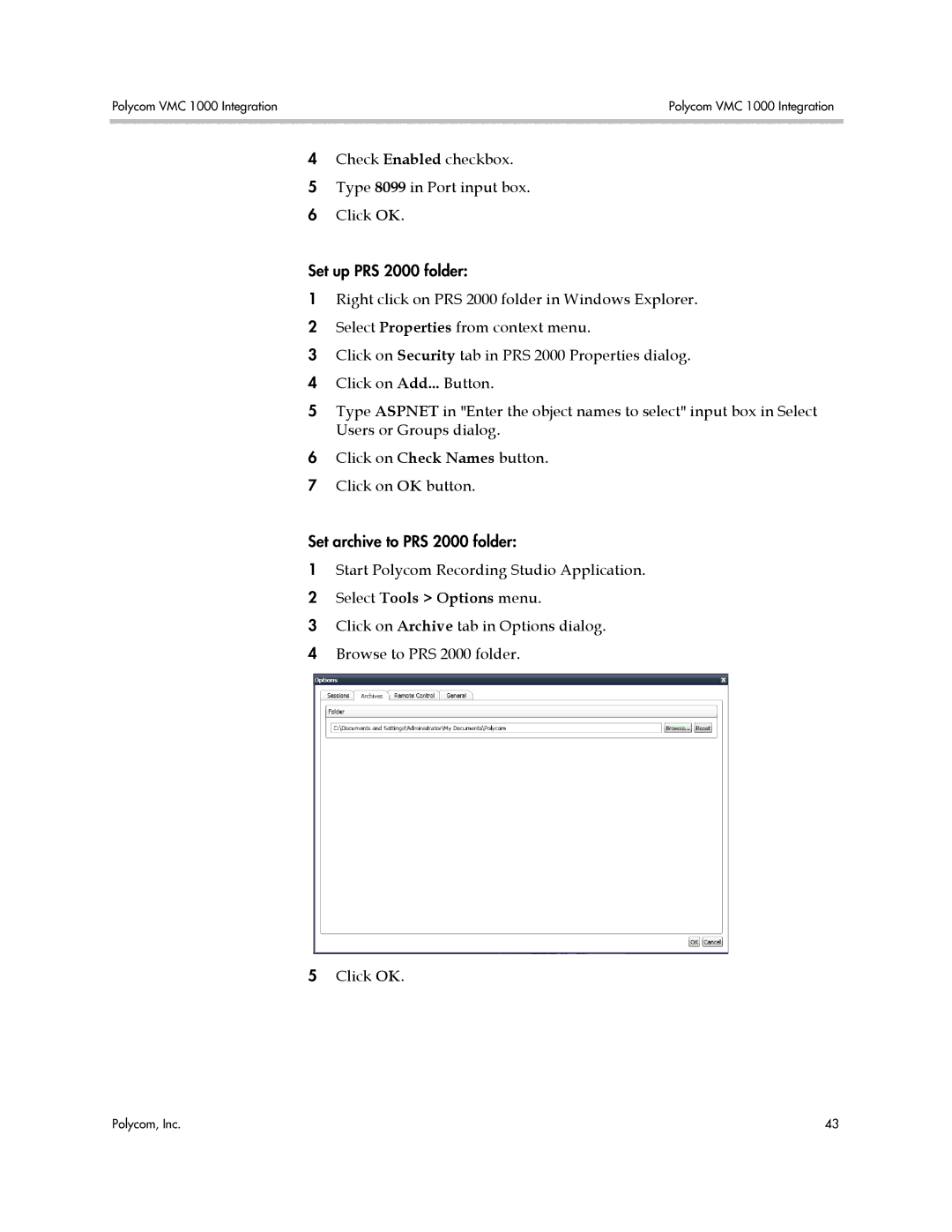 Polycom PRS 2000 manual Select Tools Options menu 