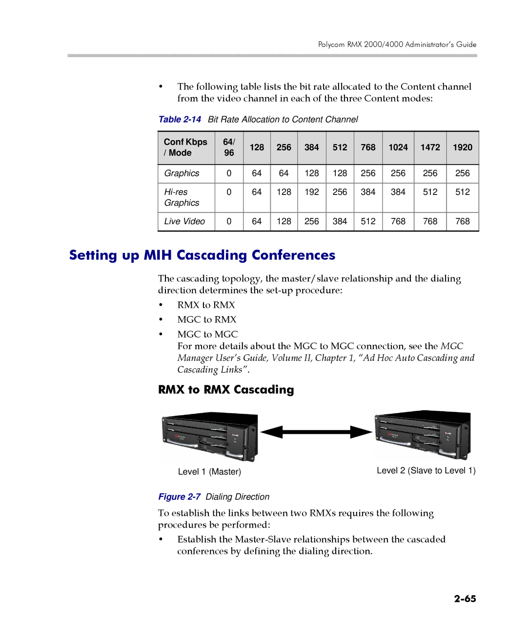 Polycom 2000/4000 manual Setting up MIH Cascading Conferences, RMX to RMX Cascading 