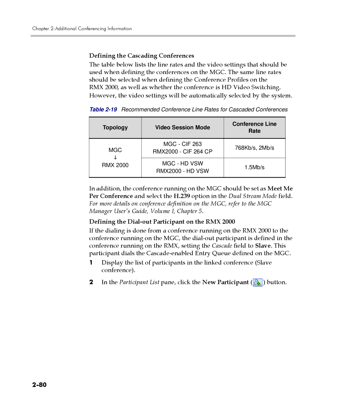 Polycom 2000/4000 manual Defining the Cascading Conferences, Defining the Dial-out Participant on the RMX 