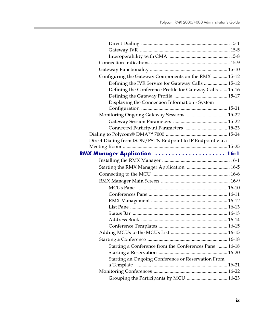 Polycom 2000/4000 manual RMX Manager Application 16-1 