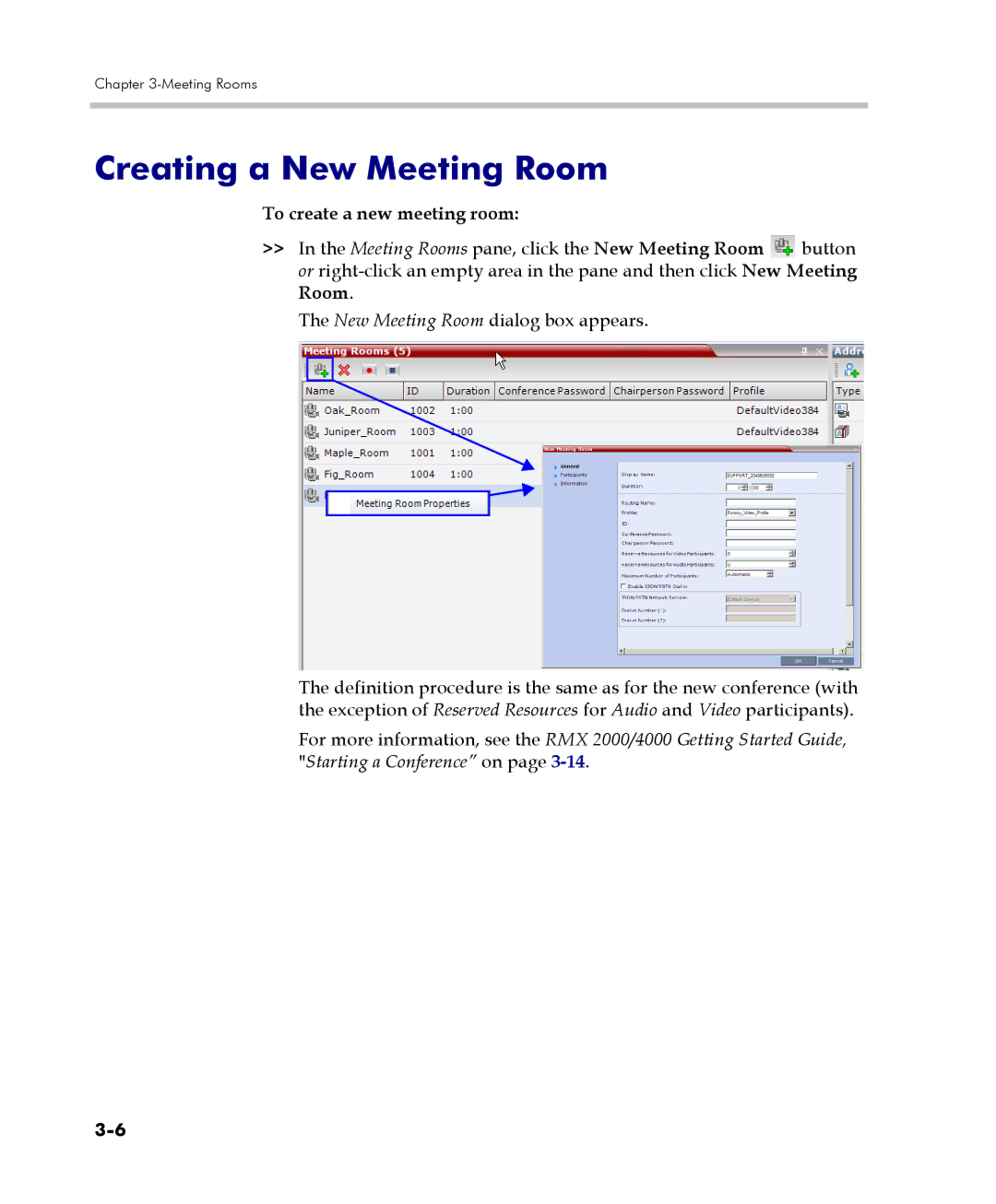 Polycom 2000/4000 manual Creating a New Meeting Room, To create a new meeting room 