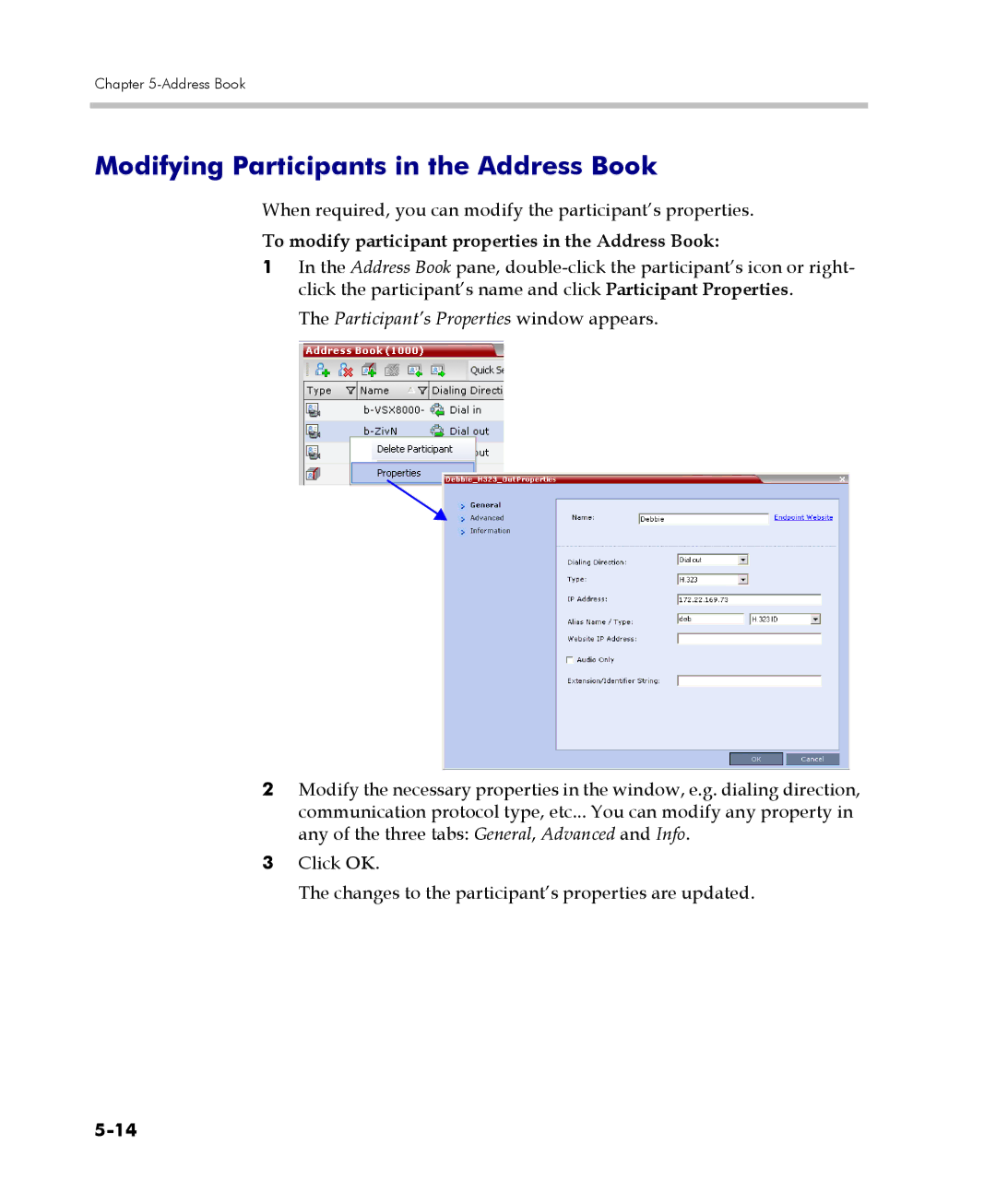 Polycom 2000/4000 Modifying Participants in the Address Book, When required, you can modify the participant’s properties 