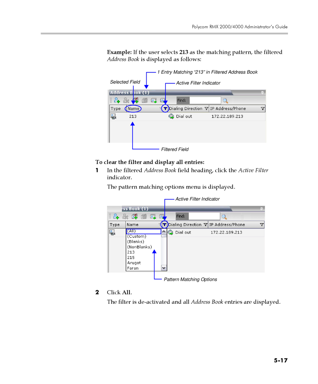 Polycom 2000/4000 manual To clear the filter and display all entries 