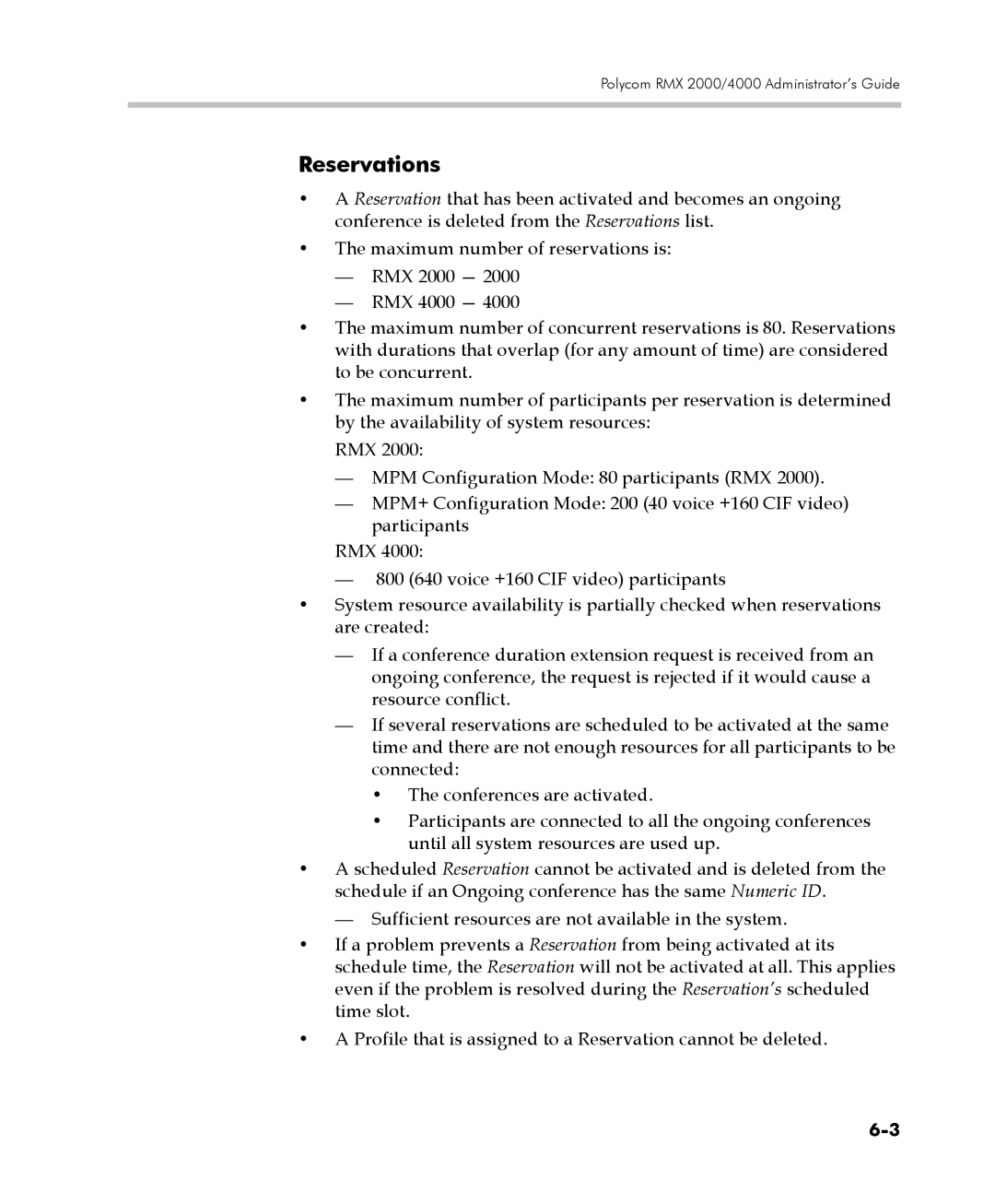 Polycom 2000/4000 manual Reservations 