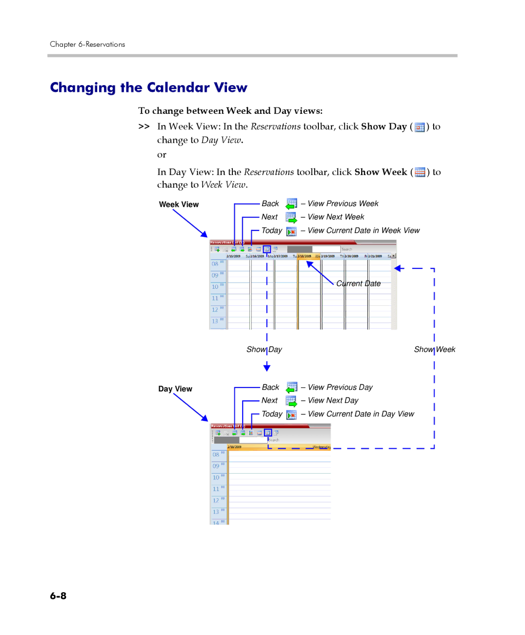 Polycom 2000/4000 manual Changing the Calendar View, To change between Week and Day views 