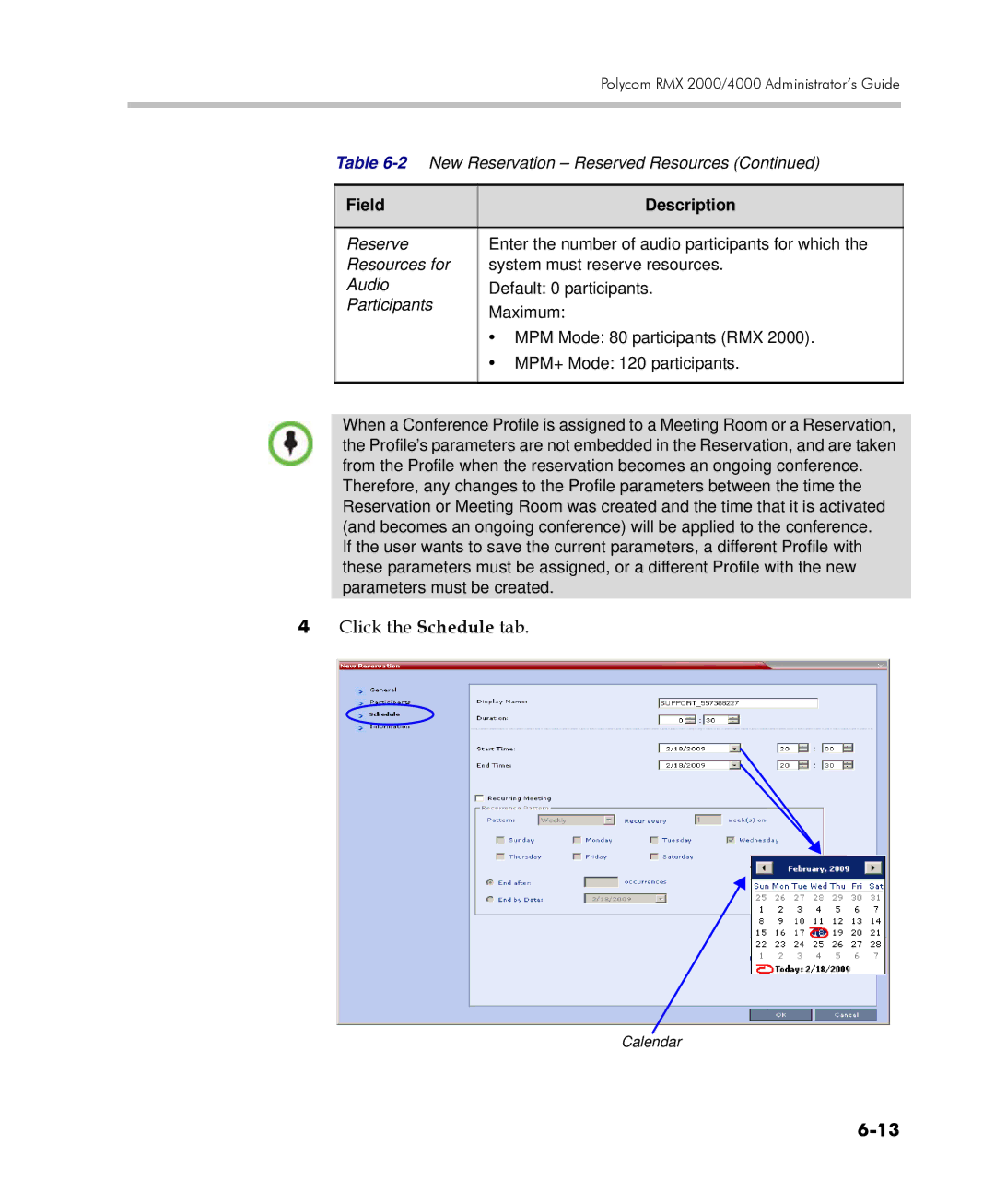 Polycom 2000/4000 manual Click the Schedule tab 