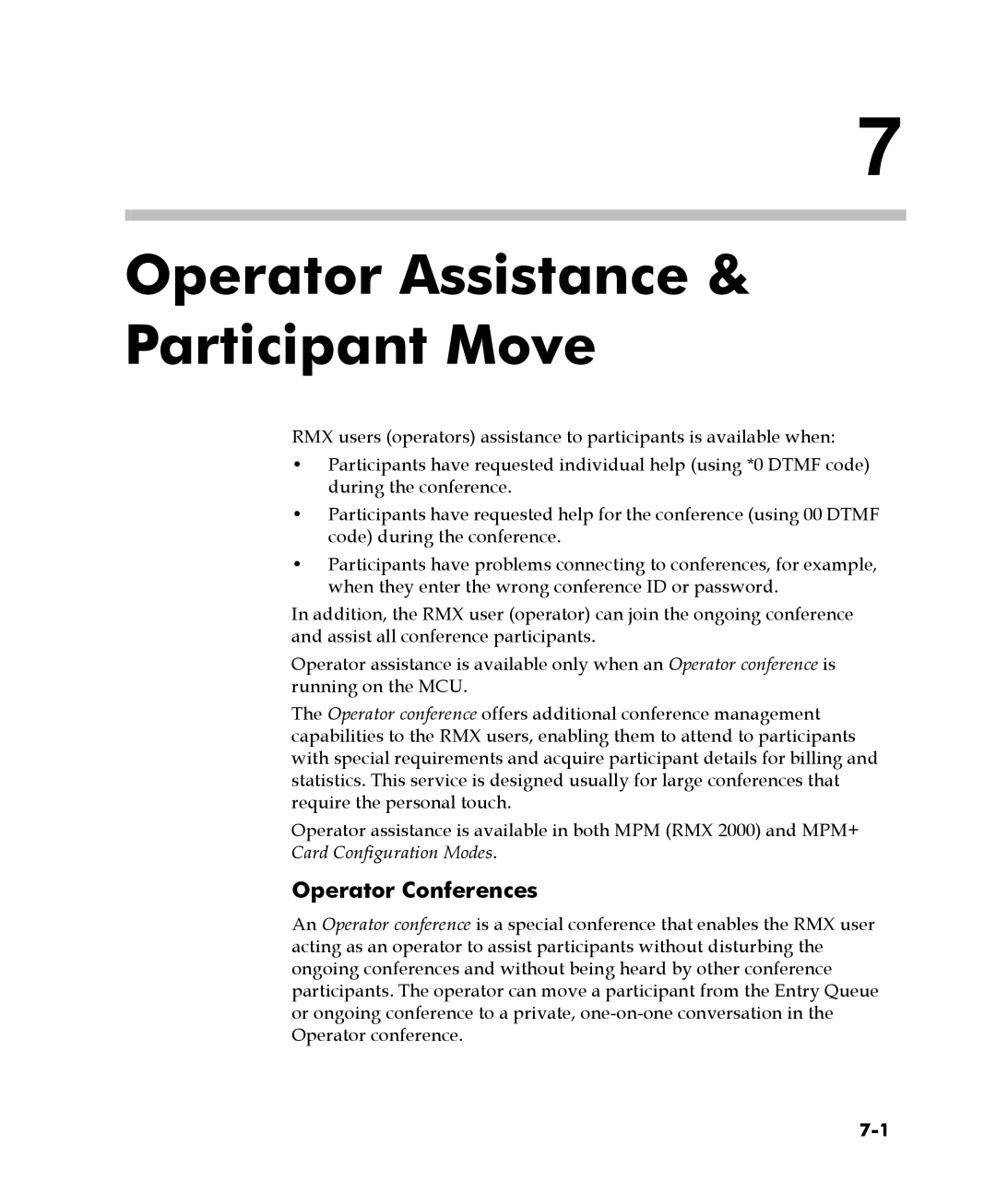 Polycom 2000/4000 manual Operator Assistance & Participant Move, Operator Conferences 