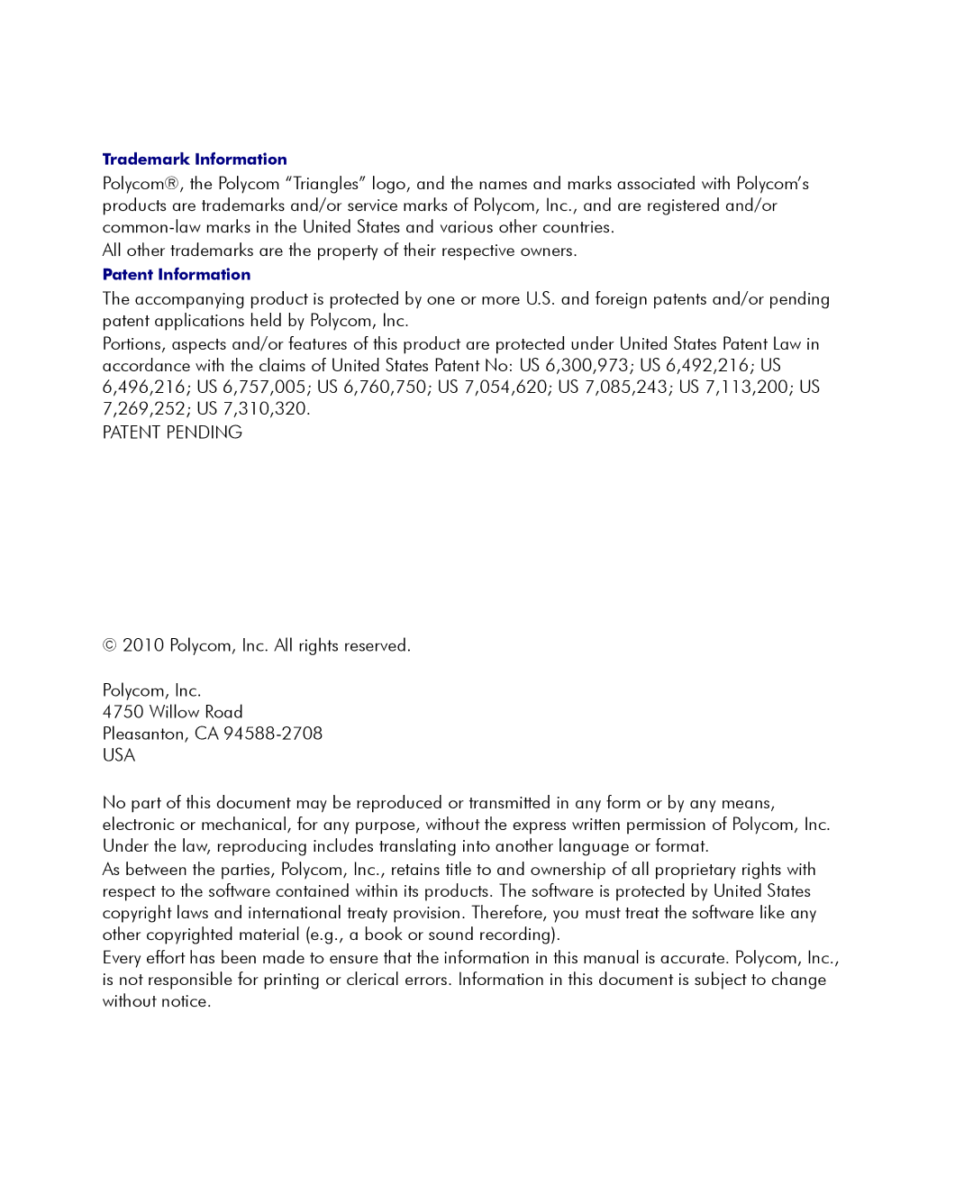 Polycom 2000/4000 manual Patent Pending 