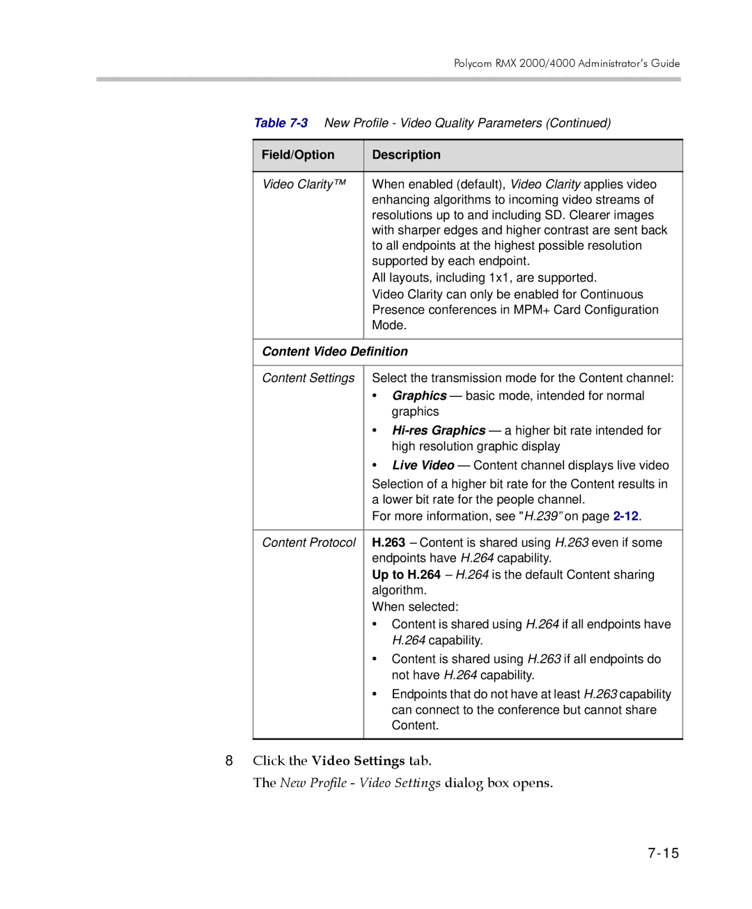 Polycom 2000/4000 manual Content Settings 