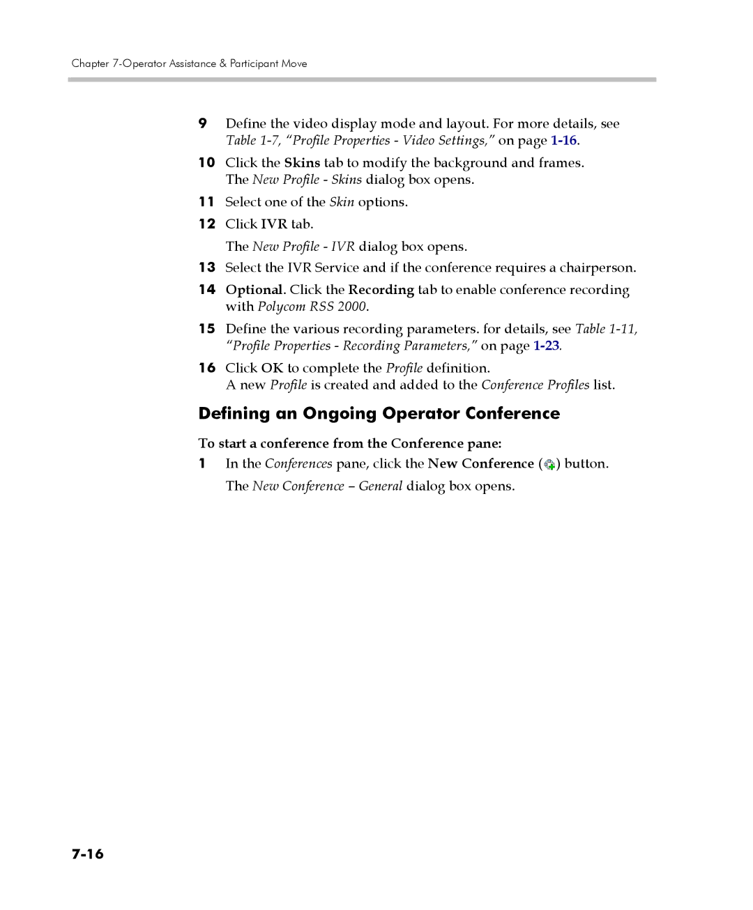 Polycom 2000/4000 manual Defining an Ongoing Operator Conference, To start a conference from the Conference pane 