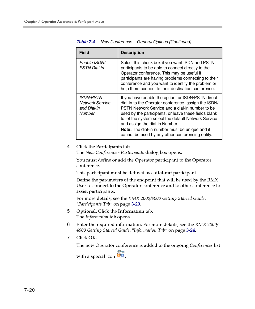 Polycom 2000/4000 manual New Conference Participants dialog box opens, Isdn/Pstn 