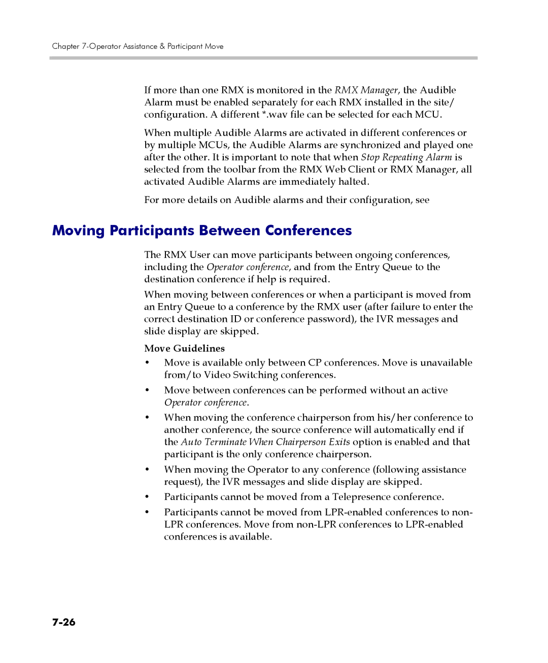 Polycom 2000/4000 manual Moving Participants Between Conferences, Move Guidelines 